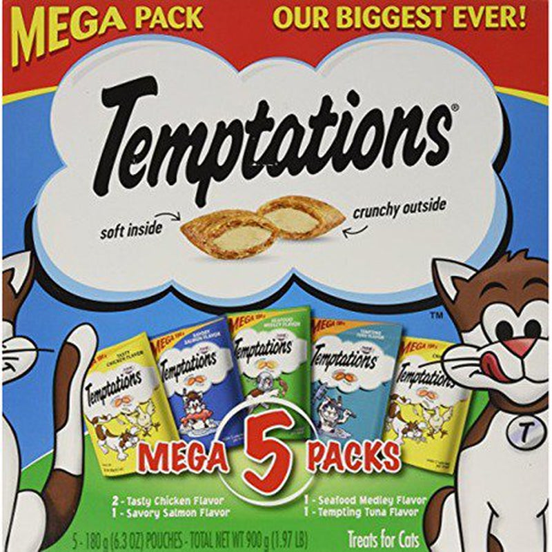 Temptations Cat Treats Mega Packs Variety 5 Count, 6.3 Oz, Animals & Pet Supplies > Pet Supplies > Cat Supplies > Cat Treats MARS Pet Care US   