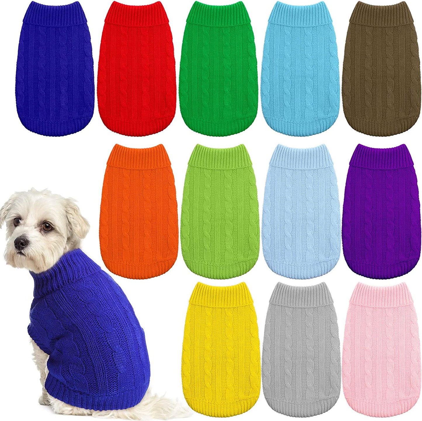 12 Pcs Bulk Small Dog Sweater Puppy Sweaters Turtleneck Cable Knit Dog Sweater Warm Knitted Pet Sweater Cold Weather Pet Clothes Apparel for Dogs Cats Small Medium Large Girl Boy (Medium) Animals & Pet Supplies > Pet Supplies > Dog Supplies > Dog Apparel Reginary X-Small  