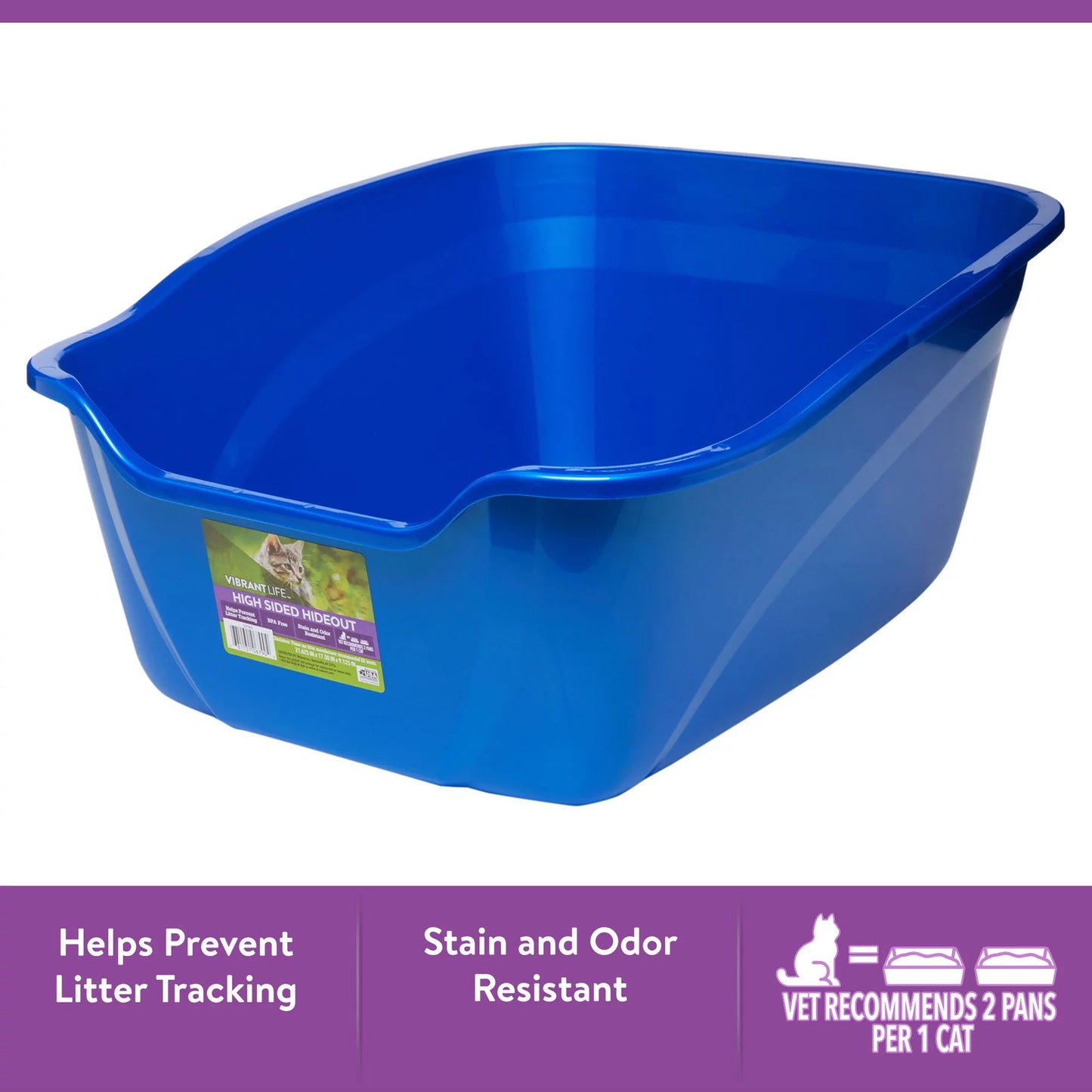 Vibrant Life High Sided Hideout Cat Litter Box, Blue