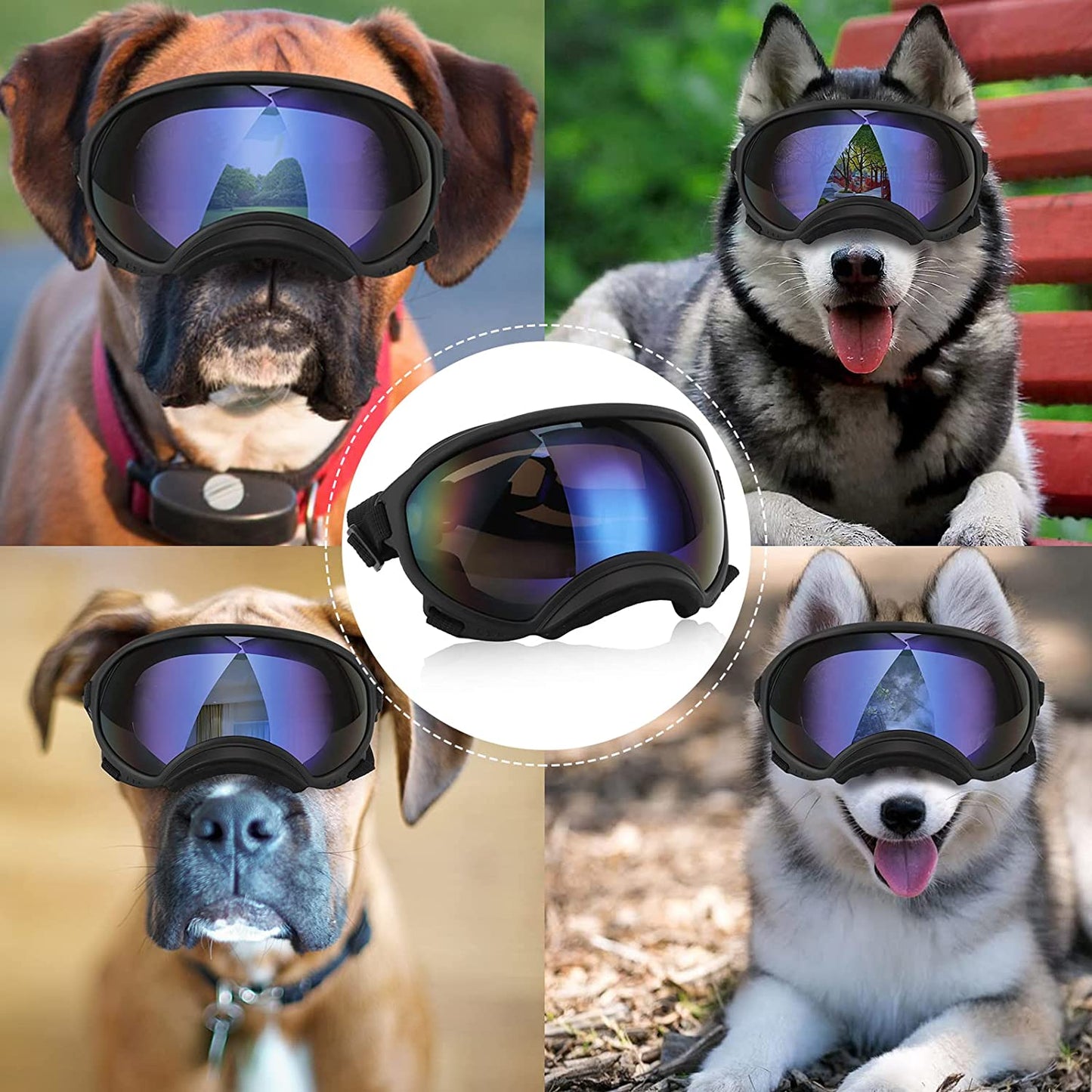 Teamsky Dog Sunglasses Dog Goggles, UV Protection Wind Protection Dust Protection Pet Glasses Eye Wear Protection with Adjustable Strap, for Dog