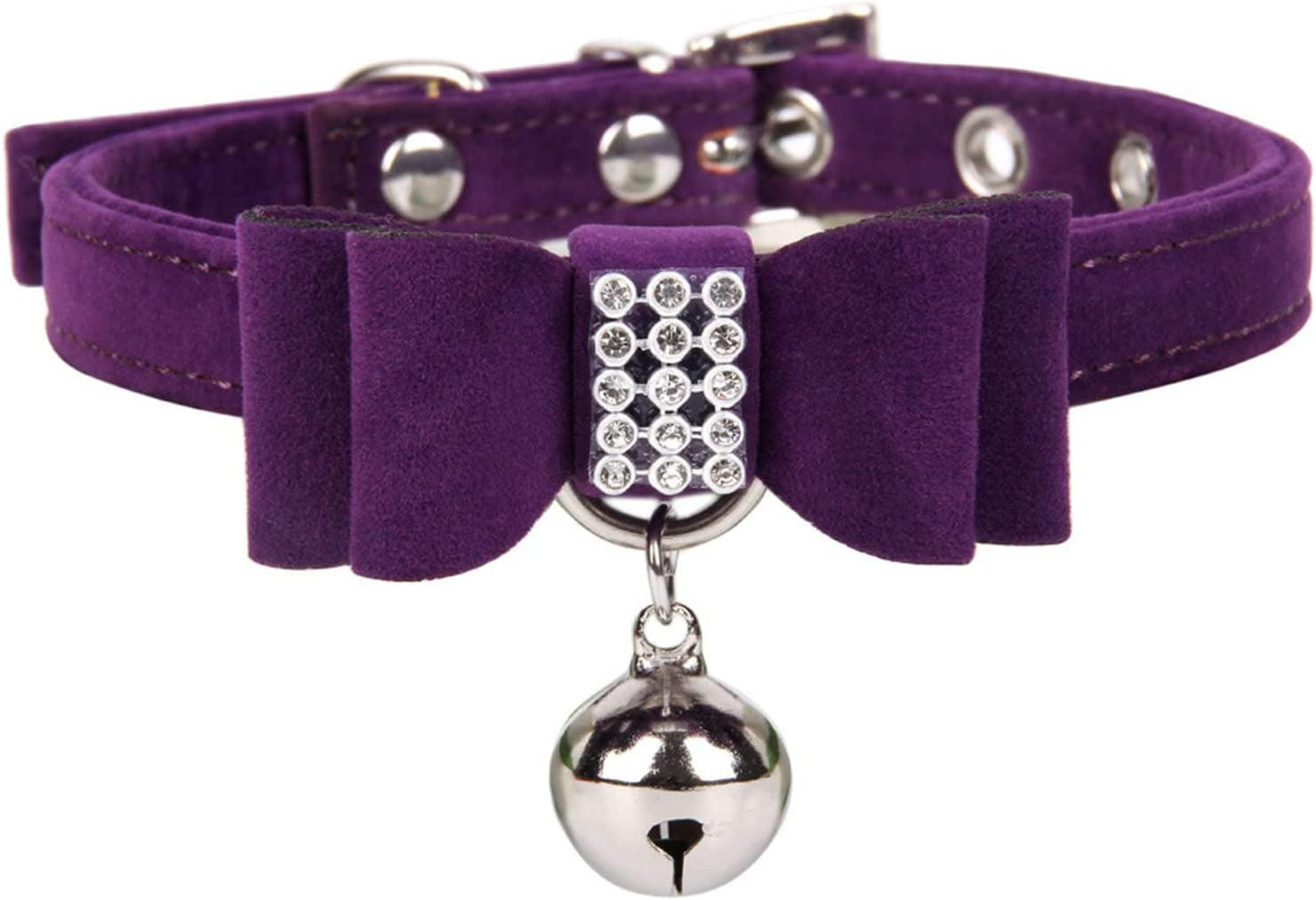 Girl Big Dog Collars Velvet Elegant Bow Rope Bell Dog Collar Diamond Bling Girl Small Puppy Rhinestone Cute Bowtie Pet Collar Chain Animals & Pet Supplies > Pet Supplies > Dog Supplies > Dog Apparel HonpraD Purple Medium 