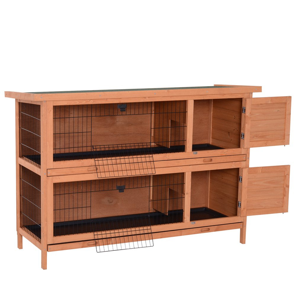 Pawhut 54" 2-Floor Large Rabbit Hutch Wooden Pet House Bunny Cage Small Animal Habitat with Lockable Doors Run Asphalt Roof for Outdoor Use Gray Animals & Pet Supplies > Pet Supplies > Small Animal Supplies > Small Animal Habitats & Cages Aosom LLC   