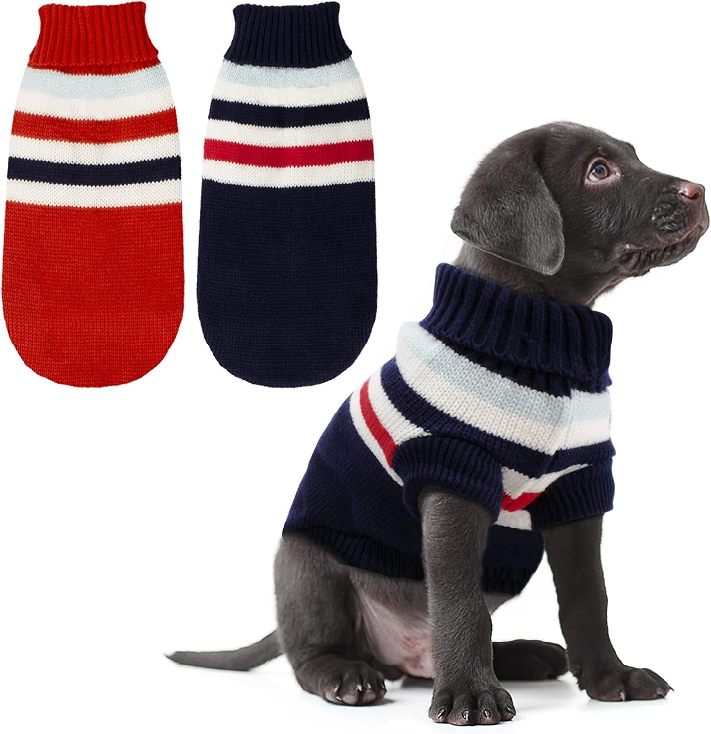 Rypet 2 Packs Striped Dog Sweater - Warm Knitted Sweater Soft Turtleneck Knitwear Dog Winter Clothes for Small Medium Large Dogs Animals & Pet Supplies > Pet Supplies > Dog Supplies > Dog Apparel Rypet Medium (Pack of 2)  