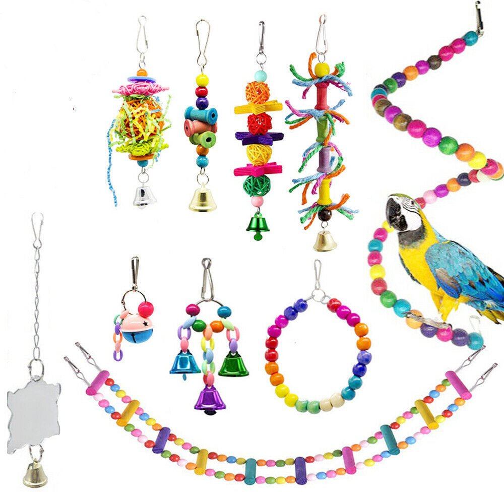 Large Bird Swing Toys, Big Parrots Chewing Natural Wood with Bells Toys for Childhood Macaws Cokatoos, Alexandrine Parakeet, African Grey Parrot and a Variety of Medium Finch Animals & Pet Supplies > Pet Supplies > Bird Supplies > Bird Toys sbomiaort   