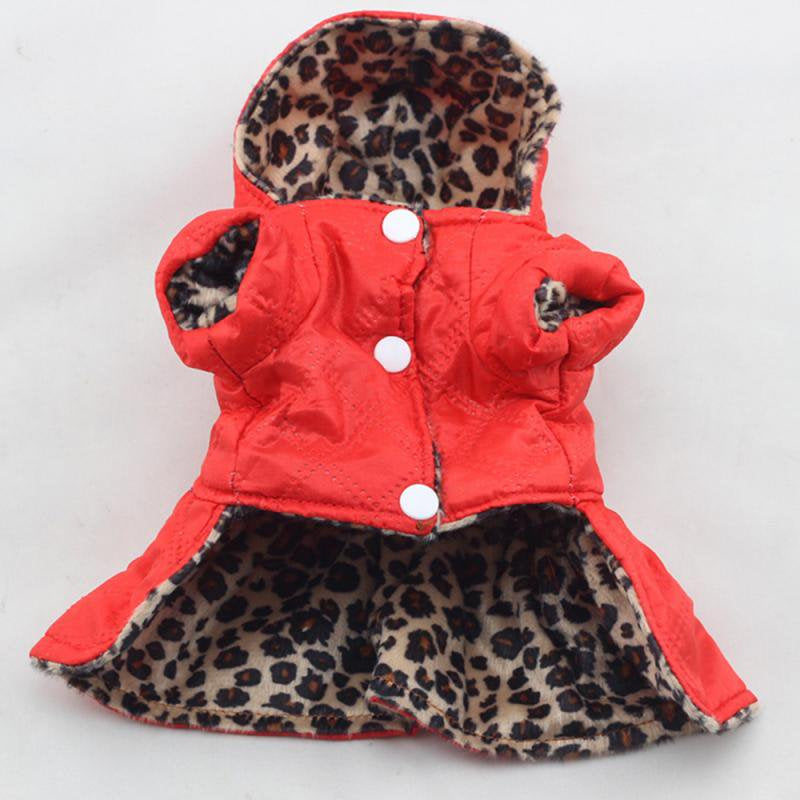 Cozy Reversible Dog Vest, Pets Dog Leopard Dress Coats, Winter Coat Warm Dog Apparel, Cold Weather Dog Jacket with Button Close, Cute Dog Hoody Dress Dog Clothes, Cotton Pet Dress for Dog Coat, XS-XL Animals & Pet Supplies > Pet Supplies > Dog Supplies > Dog Apparel Groomer   