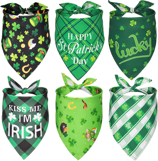 6 Pieces St. Patrick'S Day Dog Bandana Reversible Triangle Bibs Dog Scarf Neckerchief Lucky Shamrock Bandanna for Pets Dogs Cats Animals, 6 Styles Animals & Pet Supplies > Pet Supplies > Dog Supplies > Dog Apparel Geyoga   