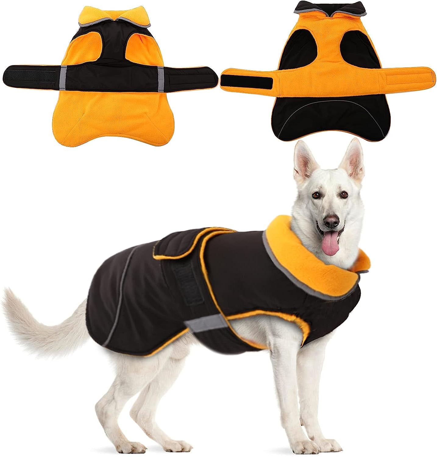 DENTERUN Winter Warm Dog Jacket Reflective Reversible Windproof Cozy Cold Weather Puppy Coat Water Repellent Vest Thick Fleece Apparel with Harness/Leash Hole for Outdoor Small Medium Large Dogs Animals & Pet Supplies > Pet Supplies > Dog Supplies > Dog Apparel DENTRUN Yellow X-Large 