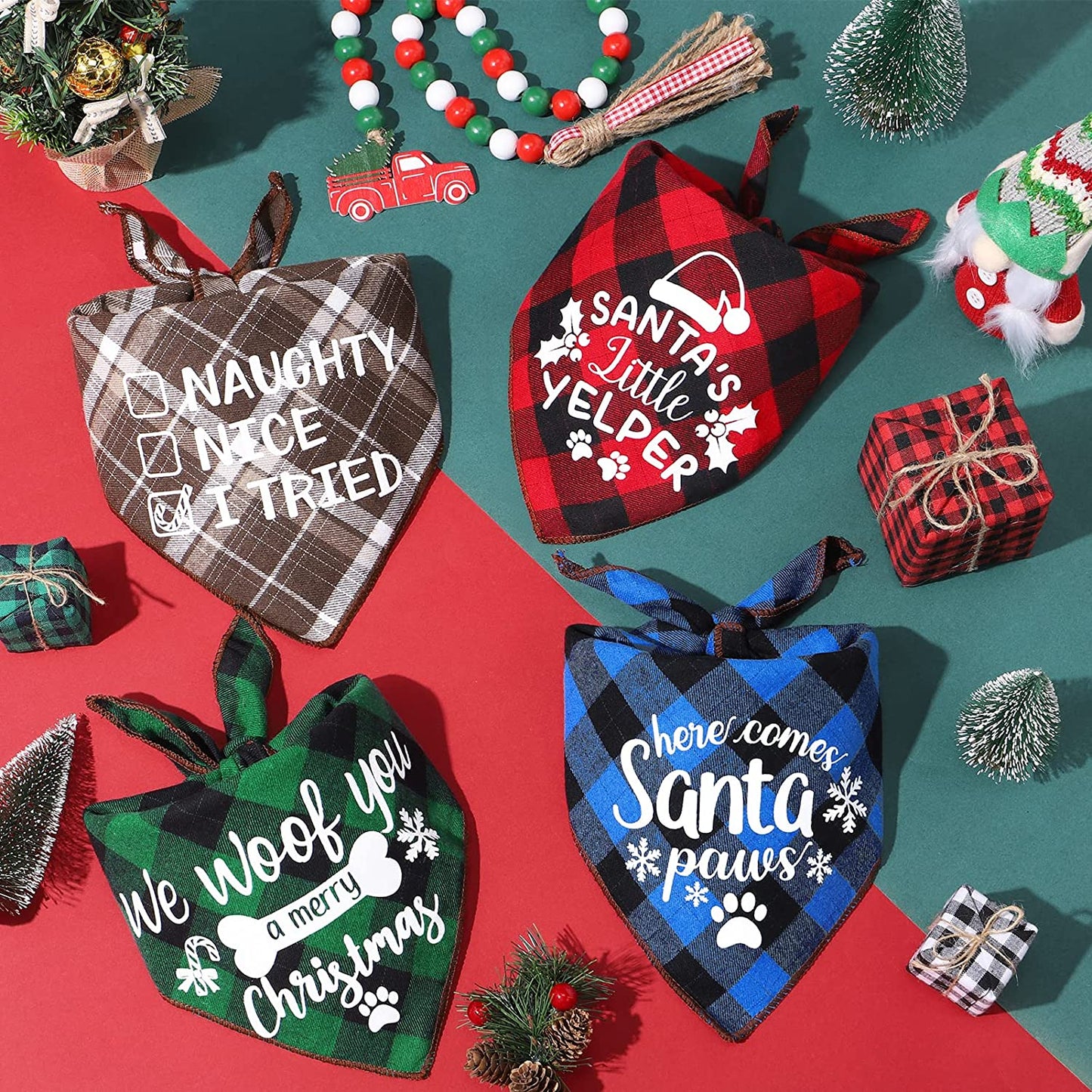 4 Pack Merry Christmas Xmas Dog Bandanas - Triangle Fall Christmas Xmas Dog Bandana Classic Plaid Pet Scarf Bibs Kerchief Gift Set Pet Holiday Accessories Decoration for Small to Large Puppy Dogs Cats Animals & Pet Supplies > Pet Supplies > Dog Supplies > Dog Apparel Remifa   