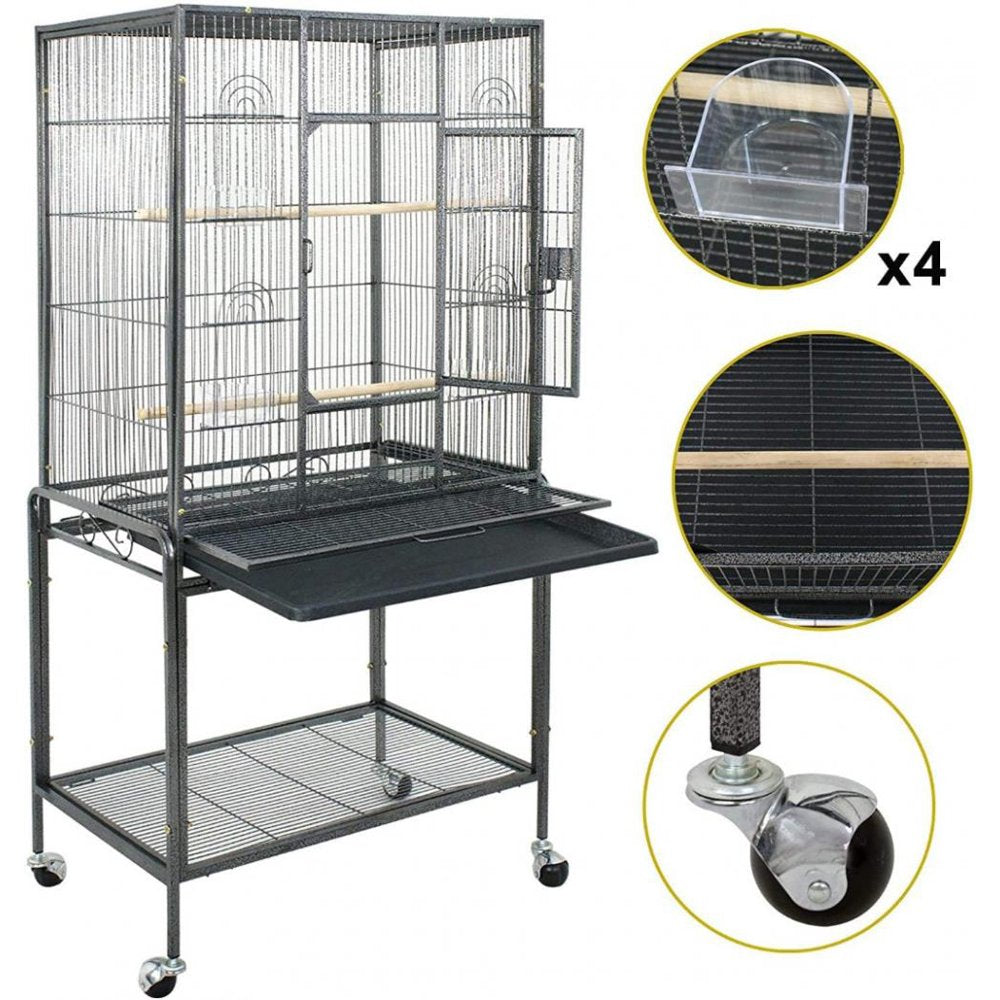 FINE MAKER 53" Bird Cage with Stand Large Rolling Bird Cage with 2 Perches 4 Feeders and Extra Storage Shelf Wrought Iron Frame Birdcage Animals & Pet Supplies > Pet Supplies > Bird Supplies > Bird Cages & Stands FINE MAKER   