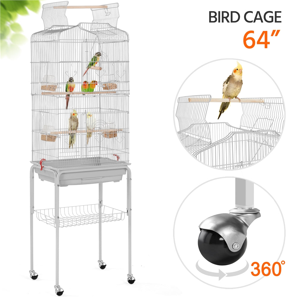 Topeakmart 64''H Open Top Metal Birdcage Rolling Parrot Cage with Detachable Stand, Almond Animals & Pet Supplies > Pet Supplies > Bird Supplies > Bird Cages & Stands Topeakmart Light Gray  