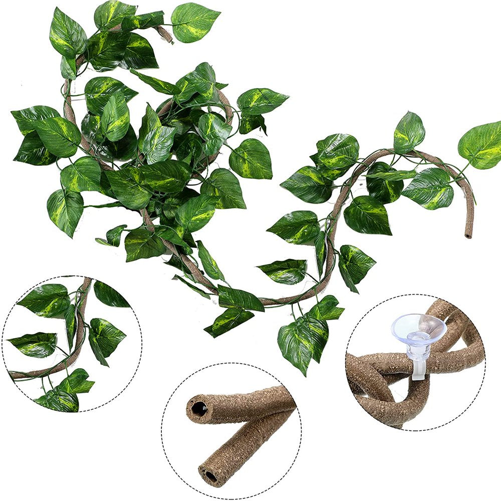 Reptile Lizard Habitat Accessories Include 29.52 X 7.08 Inch Lizard Hammock, Jungle Climber Vines Flexible Leaves Habitat Reptile Decor with Suction Cups for Bearded Dragons Iguanas and Other Reptil