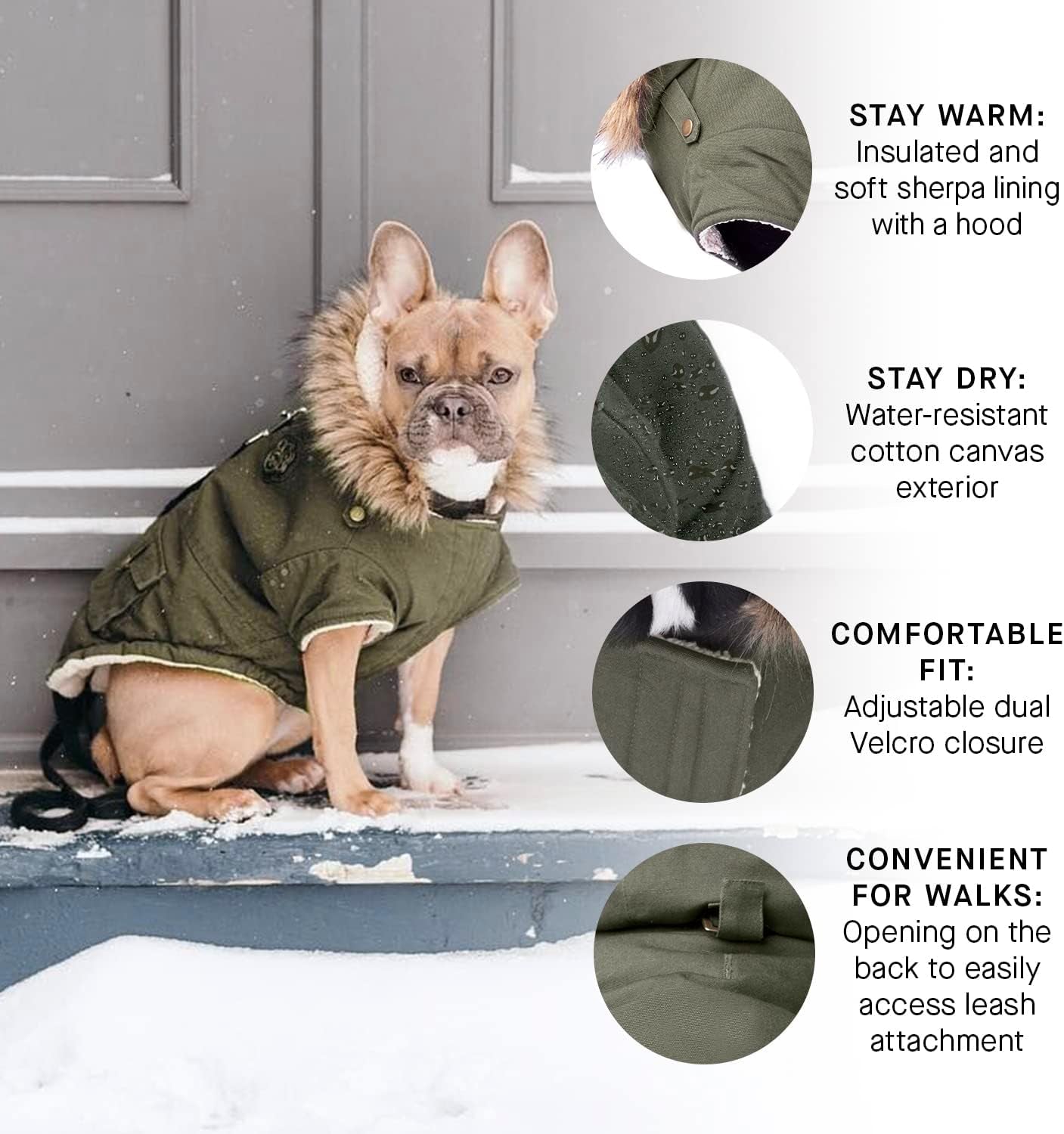 Canada Pooch Winter Dog Coat Water-Resistant Insulated Dog Jacket Faux-Fur Trim Dog Parka Coat for Dogs - Army Green, Size 12 Animals & Pet Supplies > Pet Supplies > Dog Supplies > Dog Apparel Canada Pooch   