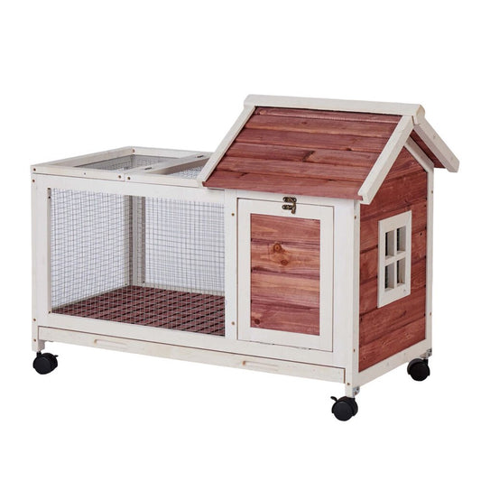 Fchunhe 40" Indoor Outdoor Rabbit Hutch with Wheels,Small Animal Houses & Habitats, Bunny Cage with Removable Tray, Single Level Guinea Pig Hamster Hutch