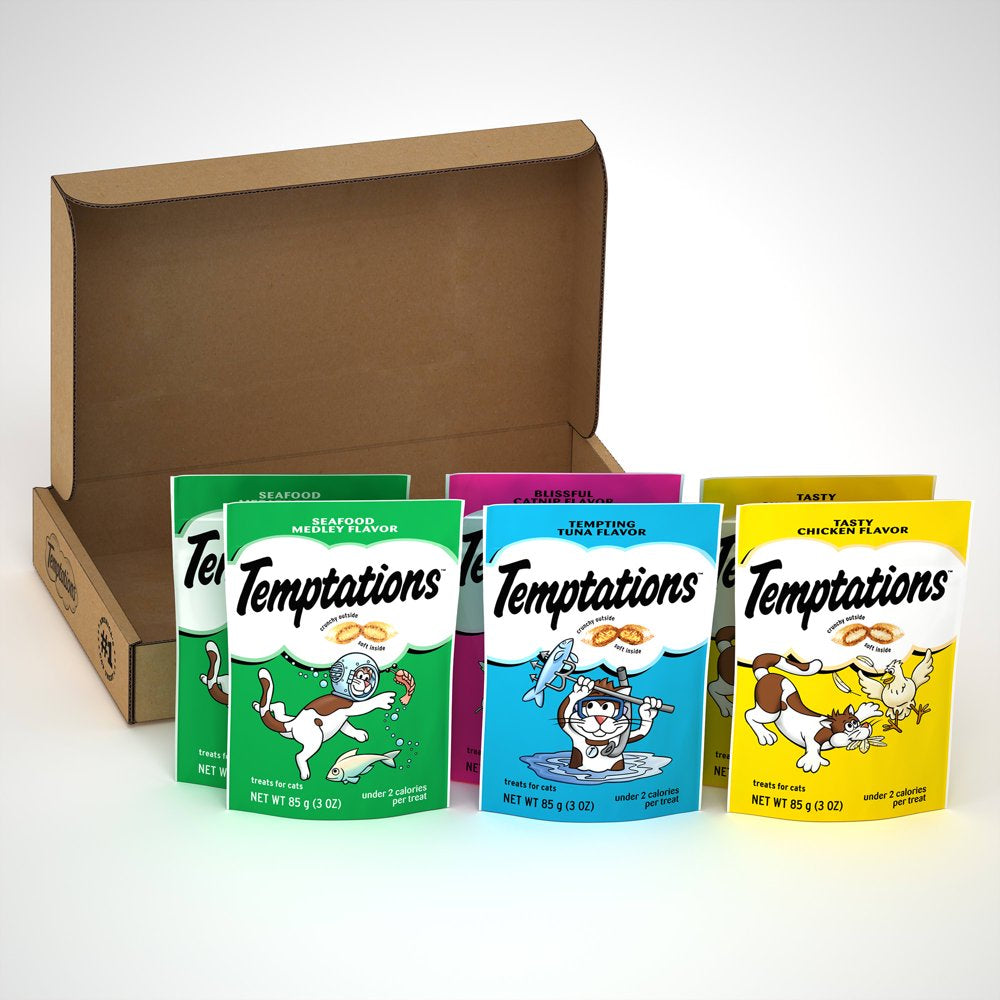 TEMPTATIONS Classic, Crunchy and Soft Cat Treats Feline Favorites Variety Pack, Seafood Medley Flavor, Tasty Chicken Flavor, Blissful Catnip Flavor, and Tempting Tuna Flavor, (6) 3 Oz. Pouches Animals & Pet Supplies > Pet Supplies > Cat Supplies > Cat Treats Mars Petcare   