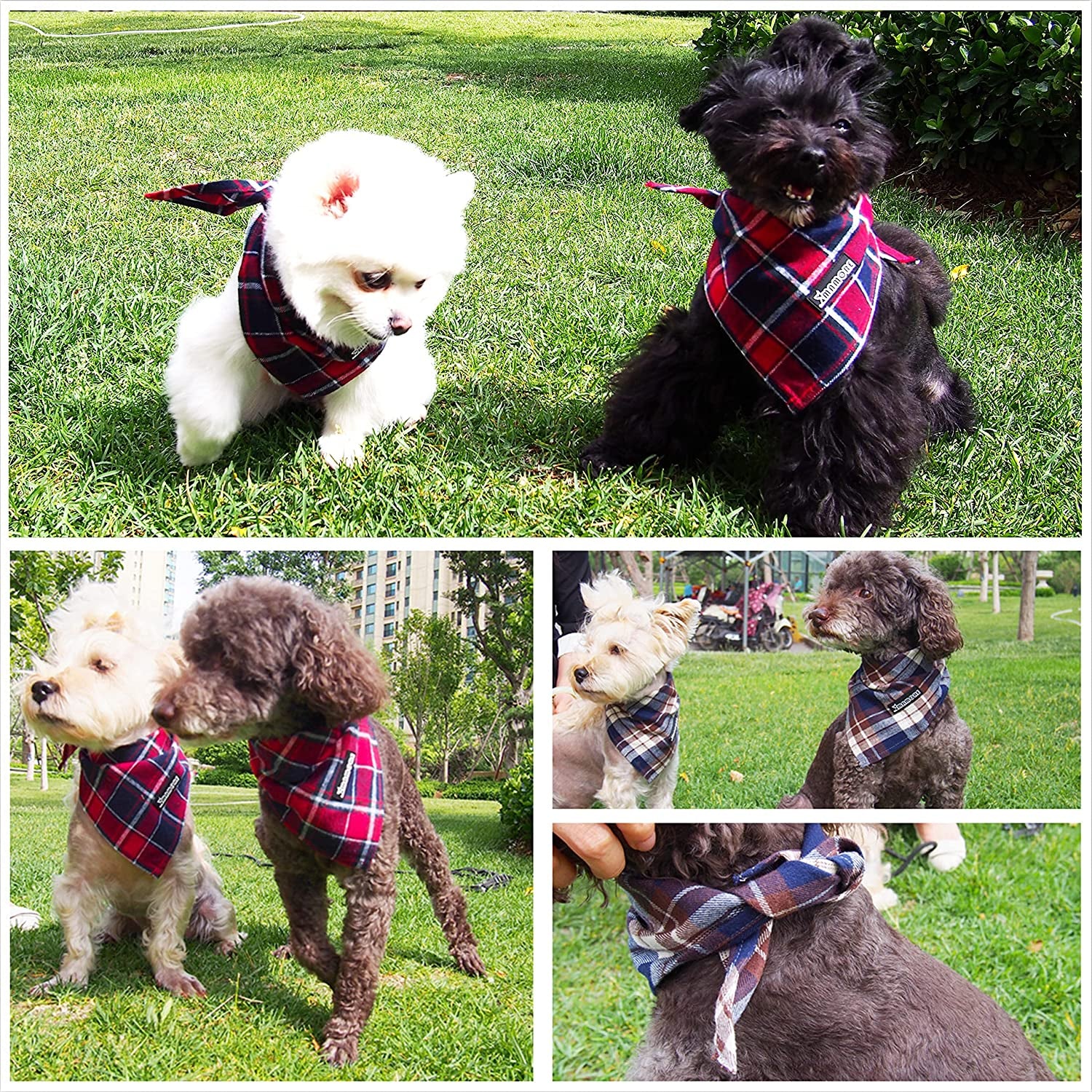 Adjustable Plaid Dog Bandanas,1Pc Soft Washable Cotton Triangle Bib Kerchief Scarfs for Small Medium Large Dogs and Cats (Brown&Blue, Large) Animals & Pet Supplies > Pet Supplies > Dog Supplies > Dog Apparel MAMORE   