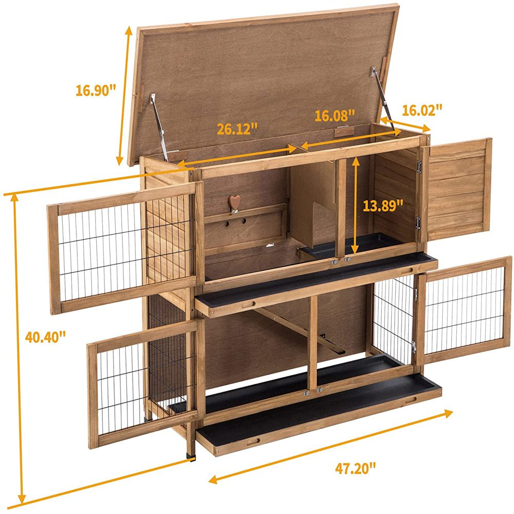 Lovupet Rabbit Hutch Cage with Pull Out Tray, 2 Story Indoor Outdoor Wooden Bunny Cage, Rabbit House with Run Ramp for Guinea, Habitat, Small Animals Pets