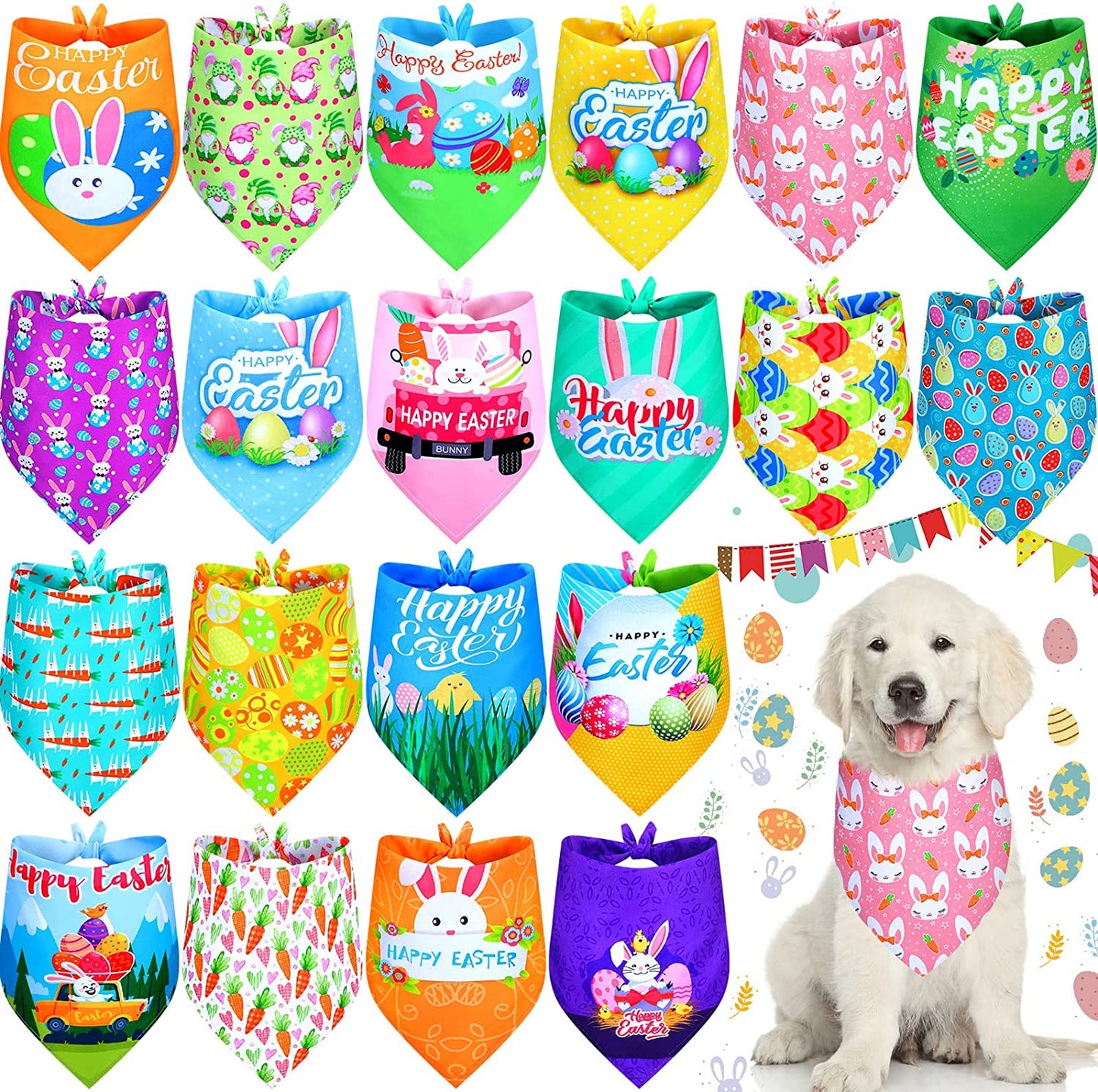 20 Pcs Easter Dog Bandana Easter Pet Scarf Washable Dog Triangle Bibs Rabbit Egg Carrot Pet Scarfs Adjustable Pet Triangle Washable Kerchief for Easter Dogs Cats (Rabbit, L) Animals & Pet Supplies > Pet Supplies > Dog Supplies > Dog Apparel Eccliy Rabbit L 