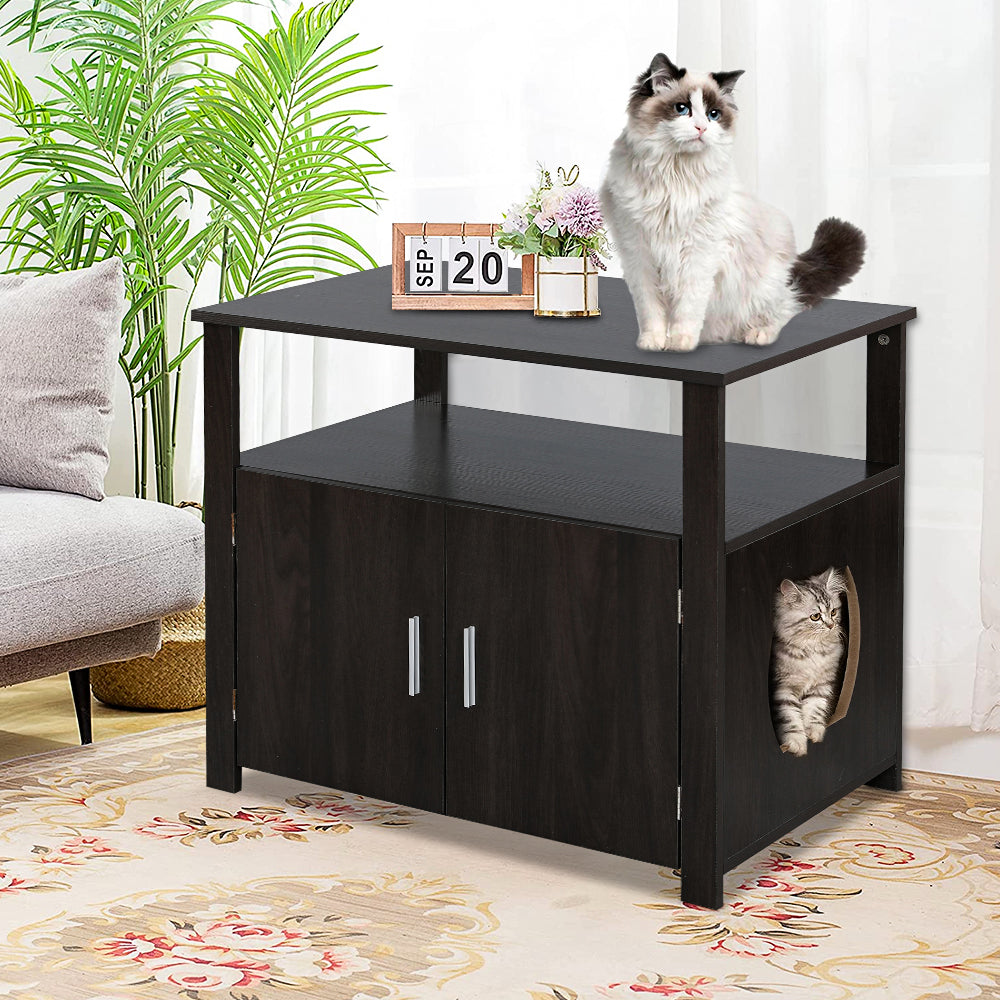 SESSLIFE Cat Litter Box Enclosure, Wood Hidden Cat Litter Box Furniture with Double Doors, Spacious Storage, Dark Brown Cat House Washroom Storage Bench, TE2161 Animals & Pet Supplies > Pet Supplies > Cat Supplies > Cat Furniture SESSLIFE   