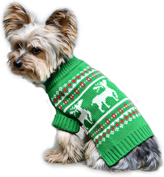 Stinky G Festive Reindeer Dog Sweater Green Size #10 Animals & Pet Supplies > Pet Supplies > Dog Supplies > Dog Apparel Stinky G Green #12 