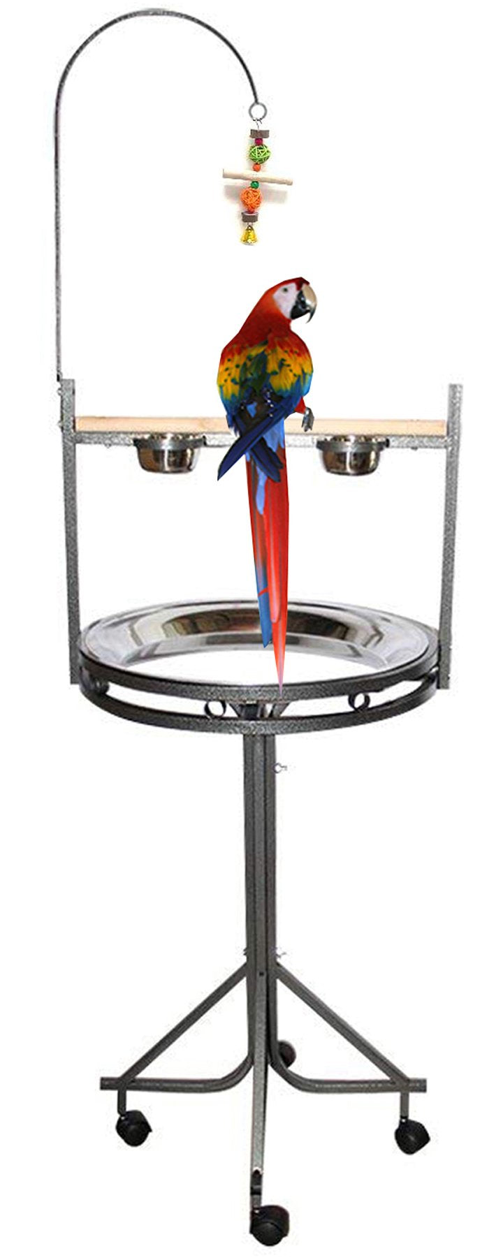 Large Elegant and Durable Wrought Iron Parrot Play Gym Ground Rolling Stand with Wooden Perch Stainless Steel Tray Toy Hook and Stainless Steel Cups Animals & Pet Supplies > Pet Supplies > Bird Supplies > Bird Gyms & Playstands Mcage   