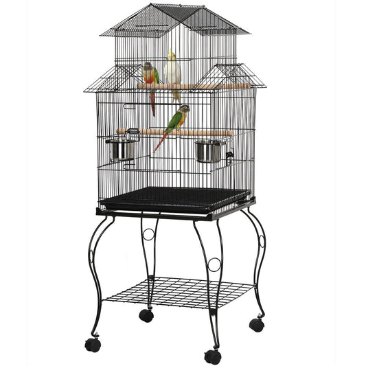 Smilemart Metal Rolling Bird Cage with Triple Roof Detachable Stand for Birds Finches Lovebirds Canaries Cockatiels Conures Parakeets, Black Animals & Pet Supplies > Pet Supplies > Bird Supplies > Bird Cages & Stands SmileMart   