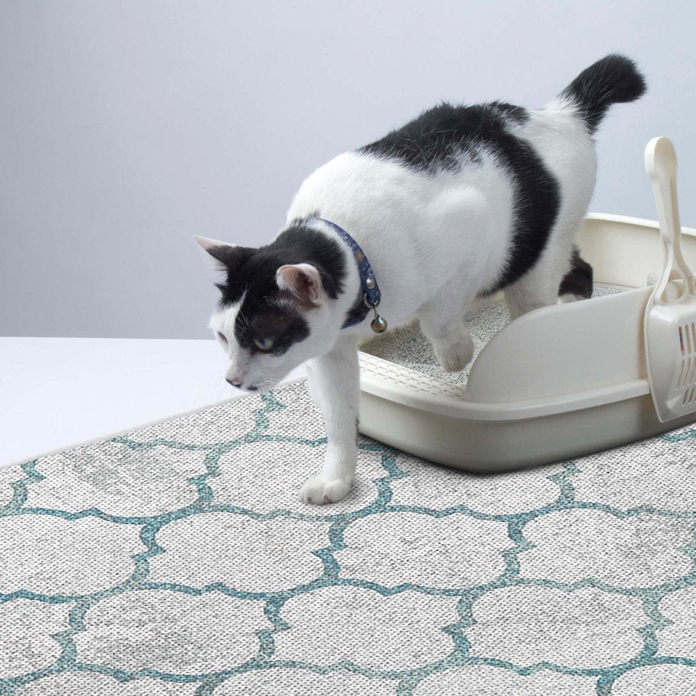 Sussexhome Pets Ultra-Thin Cat and Dog Litter Mat for Litter Box - Washable Soft Natural Cotton Cat and Dog Litter Trapping Mat - Paws-Kind Slip Resistant Litter Catching Mat Animals & Pet Supplies > Pet Supplies > Cat Supplies > Cat Litter Box Mats SUSSEXHOME 24" x 44" Geometric-Gray&Teal 