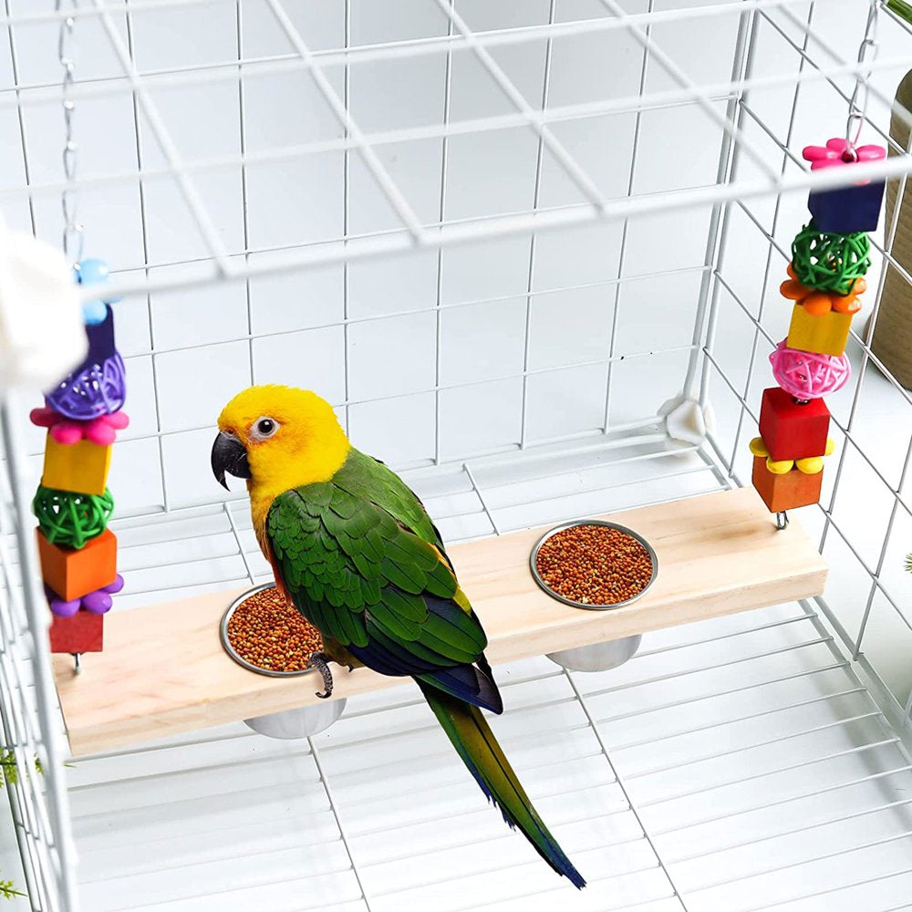 BINYOU Bird Feeding Dish Cups with Perch Stand Hang Stainless Steel Parrot Cage Feeder Animals & Pet Supplies > Pet Supplies > Bird Supplies > Bird Cages & Stands BINYOU   