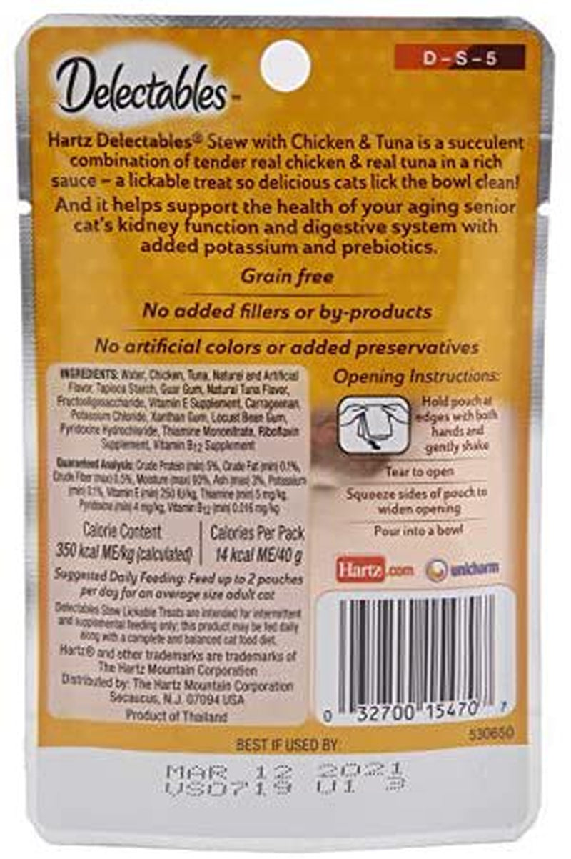 Hartz Delectables Stew Lickable Wet Cat Treats for Adult & Senior Cats, Chicken & Tuna, for Seniors 15+, 12 Count