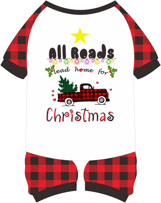 Yikeyo Christmas Dog Pajamas Dog Onesie Dog Pjs Super Soft Dog Christmas Jammies Pet Clothes with Buffalo Plaid Sleeve, Truck Tree Pattern Animals & Pet Supplies > Pet Supplies > Dog Supplies > Dog Apparel Yikeyo Buffalo Plaid Truck Tree Medium 