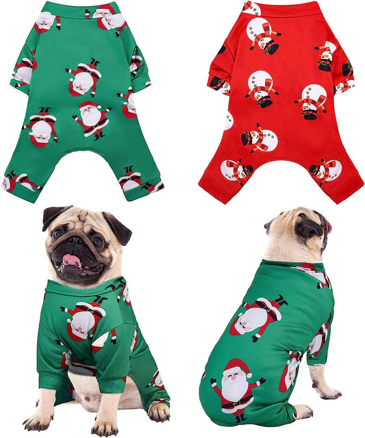 Pedgot 2 Pack Christmas Pet Dogs Pajamas Pet Soft Clothes for Dogs Snowman Santa Claus Puppy Jammies for Small Dogs Cats Kitten Pajamas Christmas Parties Home Clothes (S) Animals & Pet Supplies > Pet Supplies > Dog Supplies > Dog Apparel Pedgot Santa Claus, Snowman Small 