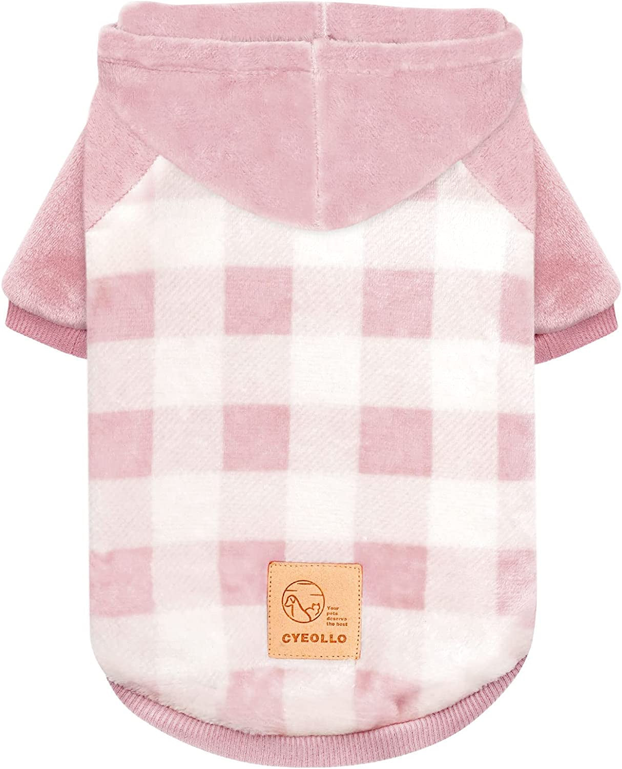 Cyeollo Dog Sweatshirt Christmas Buffalo Plaid Dog Clothes Flannel Cold Weather Coats for Small to Medium Dogs Apparel Animals & Pet Supplies > Pet Supplies > Dog Supplies > Dog Apparel cyeollo With Hat (Pink） Small 