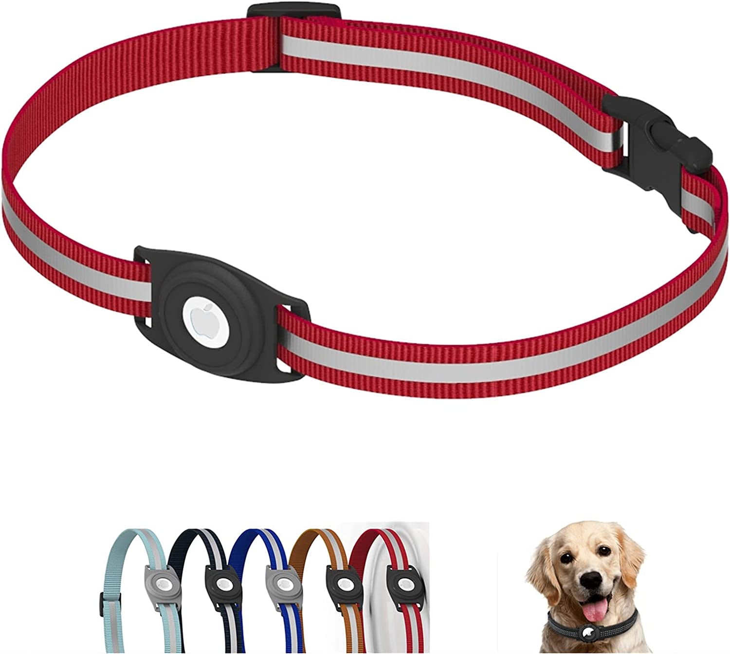 HPHRE Airtag Dog Collar Holder Compatible with Apple Airtags, 1.5 Inch Width Adjustable Nylon Pet Waterproof Silicone Protective Case for Small Medium Large Extra Dogs -Black, Black Electronics > GPS Accessories > GPS Cases HPHRE L-Red  