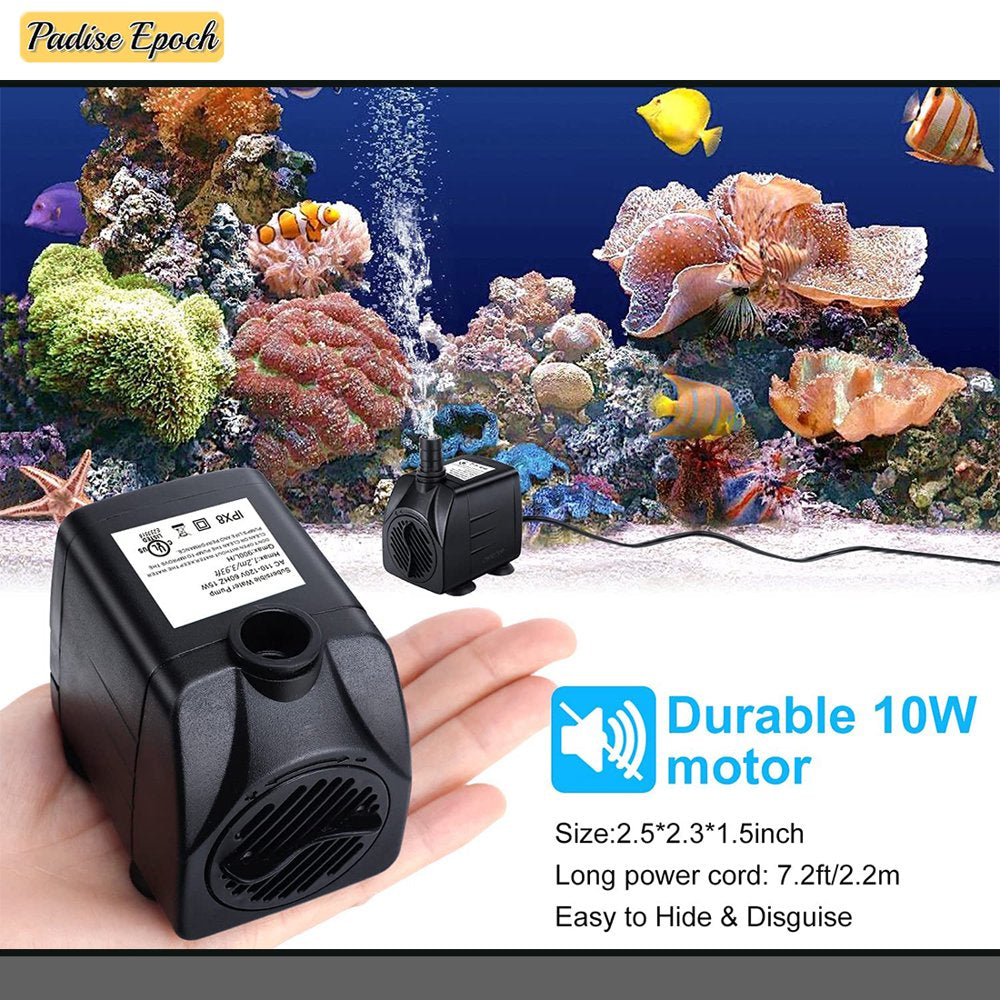 Fountain Pump, 160GPH(10W 600L/H) Submersible Water Pump, Durable Outdoor Fountain Water Pump with 4.9Ft Tubing (ID X 1/3-Inch), 3 Nozzles for Aquarium, Pond, Fish Tank, Water Fountain Pump Animals & Pet Supplies > Pet Supplies > Fish Supplies > Aquarium & Pond Tubing KOL PET   