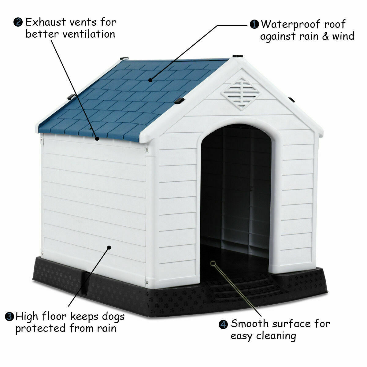 Gymax Blue Plastic Dog House Pet Puppy Shelter Waterproof Indoor/Outdoor Ventilate