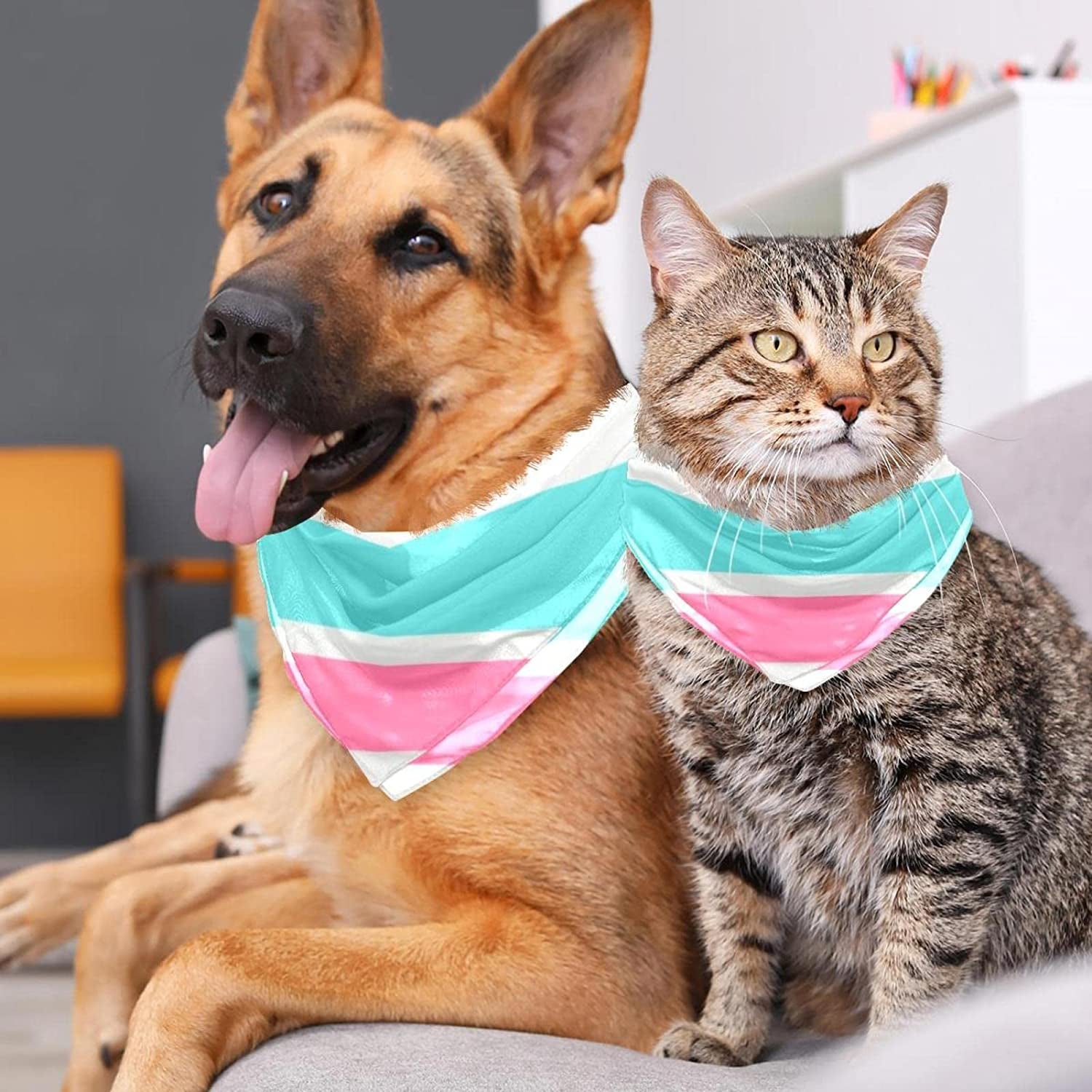 Dog Bandanas,Cat Triangle Bibs,Two Sizes,Pink Blue Stripes,Pet Scarf for Small Medium Large Pets Animals & Pet Supplies > Pet Supplies > Dog Supplies > Dog Apparel tzhcjsjgs   