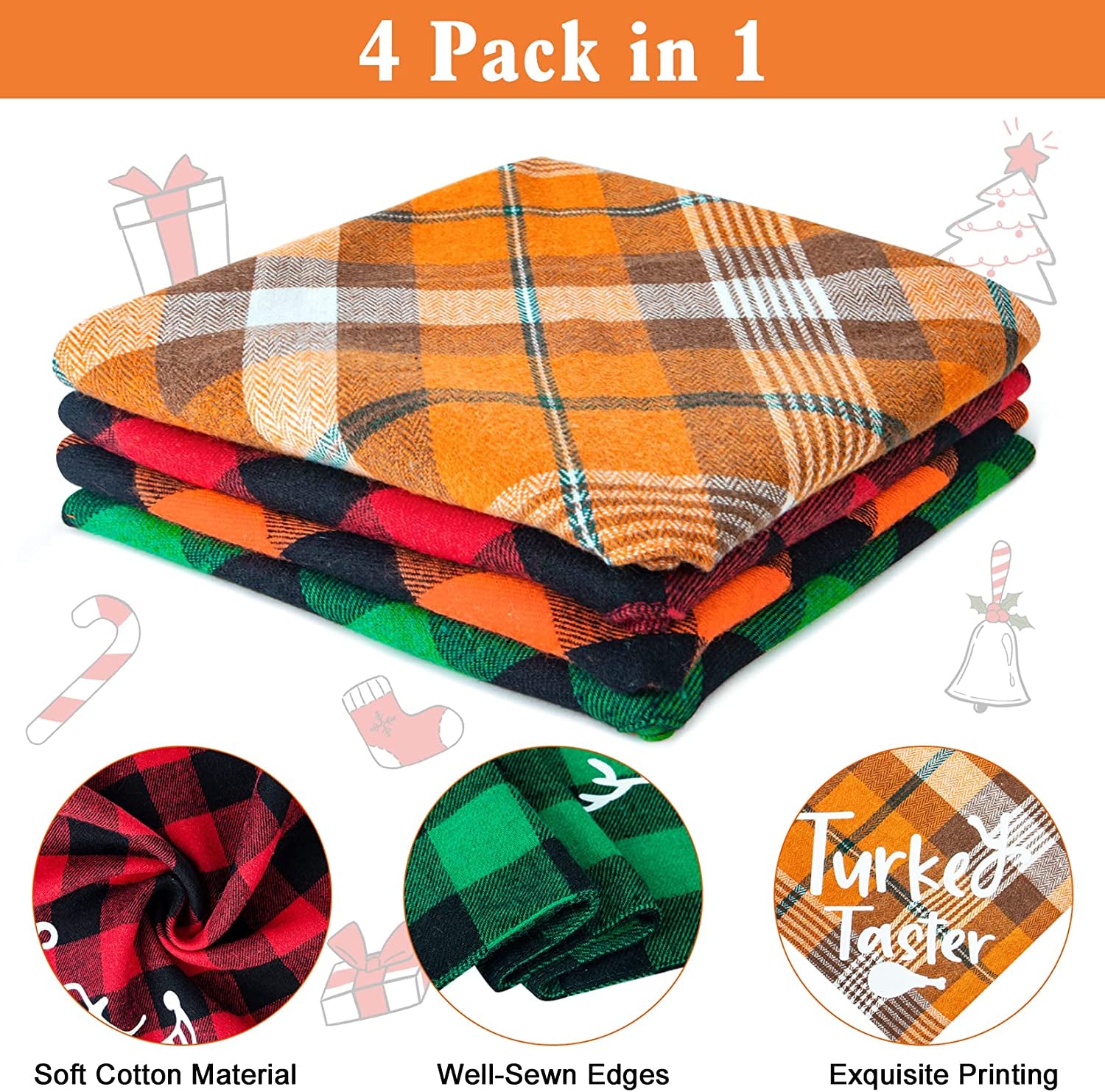 Roberly 4 Pack Holiday Dog Bandanas, Double-Layer Fall Dog Bandana, Autumn Thanksgiving Christmas Dog Bandanas for Small Medium Large Dogs, Triangle Dog Scarf Puppy Costume Bibs Pet Gifts Xmas Decor Animals & Pet Supplies > Pet Supplies > Dog Supplies > Dog Apparel Roberly   