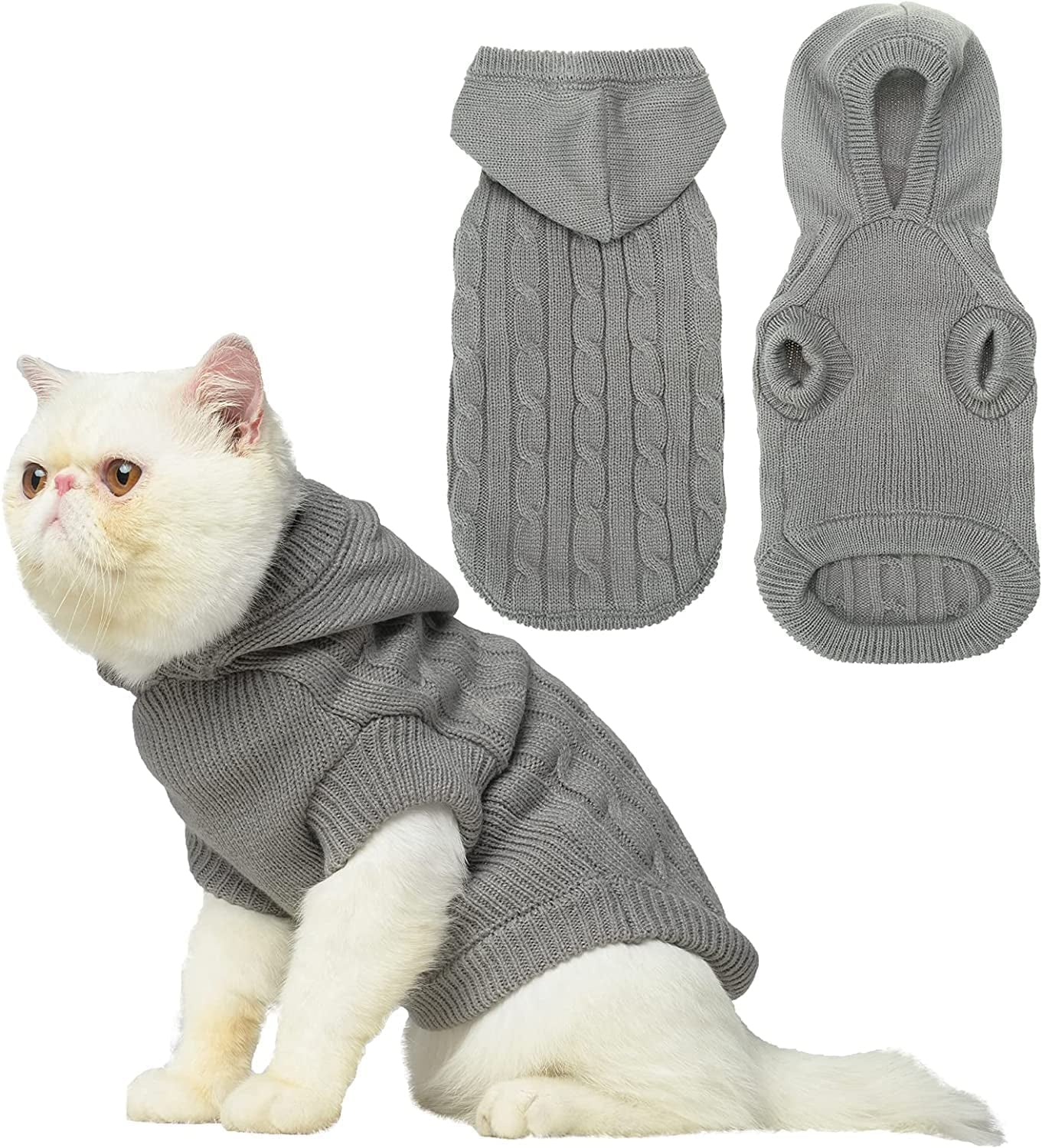 PUPTECK Winter Dog Cat Sweater Coat - Soft Cold Weather Clothes Knitwear for Kitties & Small Dogs Indoor Outdoor Walking Warm, Knitted Classic for Doggies Kitties Girls Boys Animals & Pet Supplies > Pet Supplies > Dog Supplies > Dog Apparel PUPTECK Grey L: Chest Girth 15.8”, Back Length 15” 