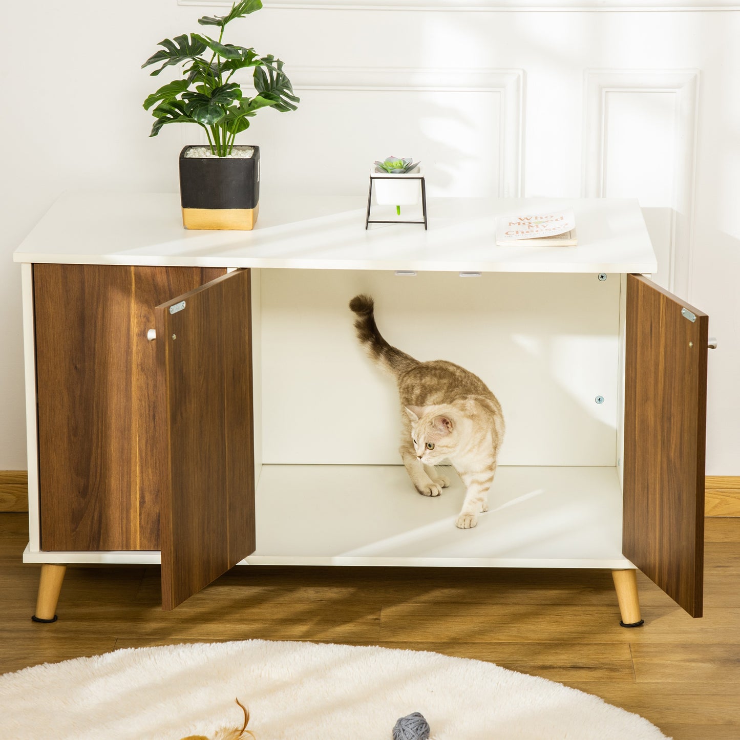 Mixfeer Cat Litter Box Enclosure Hidden Cat Furniture W/ Adjustable Shelf Magnetic Door