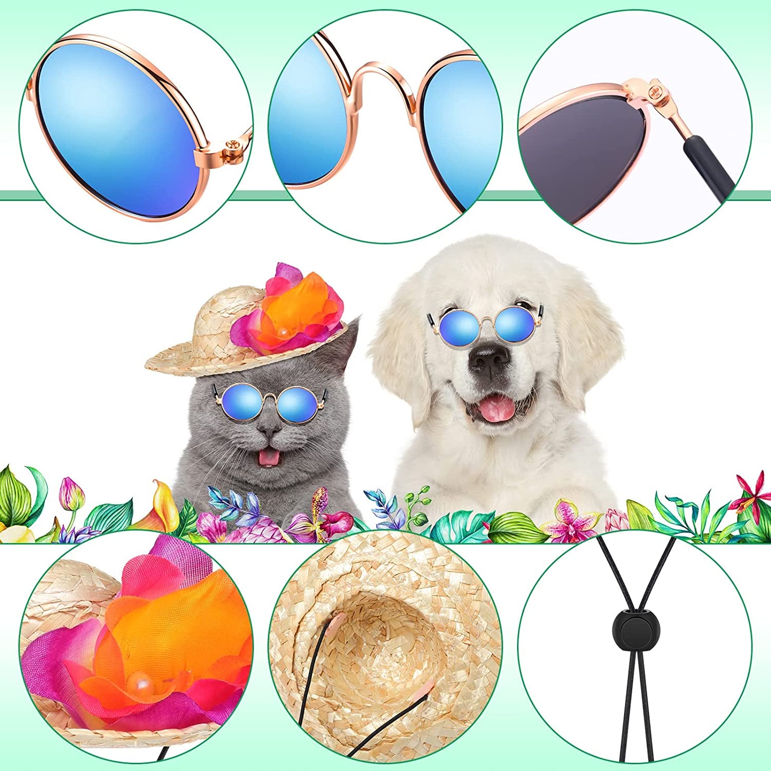 6 Pcs Halloween Pet Dog Hawaiian Costume Includes Dog Tutu Skirt Dog Sunglasses Summer Grass Dog Dresses with Straw Hat and Garland Dog Outfit Dog Costumes for Dogs Puppy Hawaii Luau Party Supplies Animals & Pet Supplies > Pet Supplies > Dog Supplies > Dog Apparel Chunful   