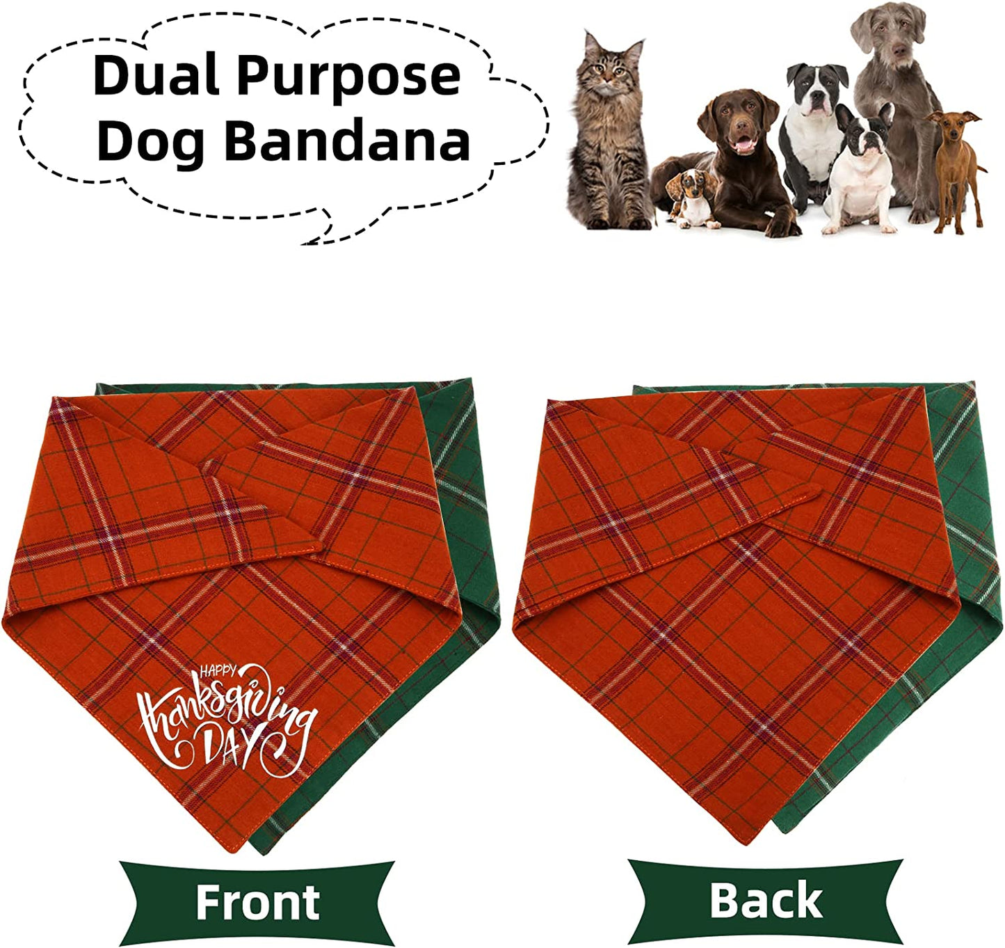 Chngeary Dog Bandana for Dogs(2 Pack),Classic Orange Plaid Style with Turkey Pattern and Thanksgiving Dog Bandana for Small Medium Large Dogs Accessories Triangle Dog Thanksgiving Scarf Animals & Pet Supplies > Pet Supplies > Dog Supplies > Dog Apparel Changeary   