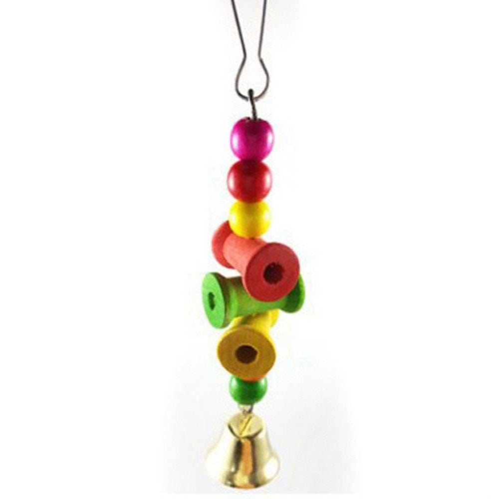 7PCS Bird Toy Kit Chewing Parrot Toys Swing Bells Hanging Bridge Wooden Standing Training Tool Random Color