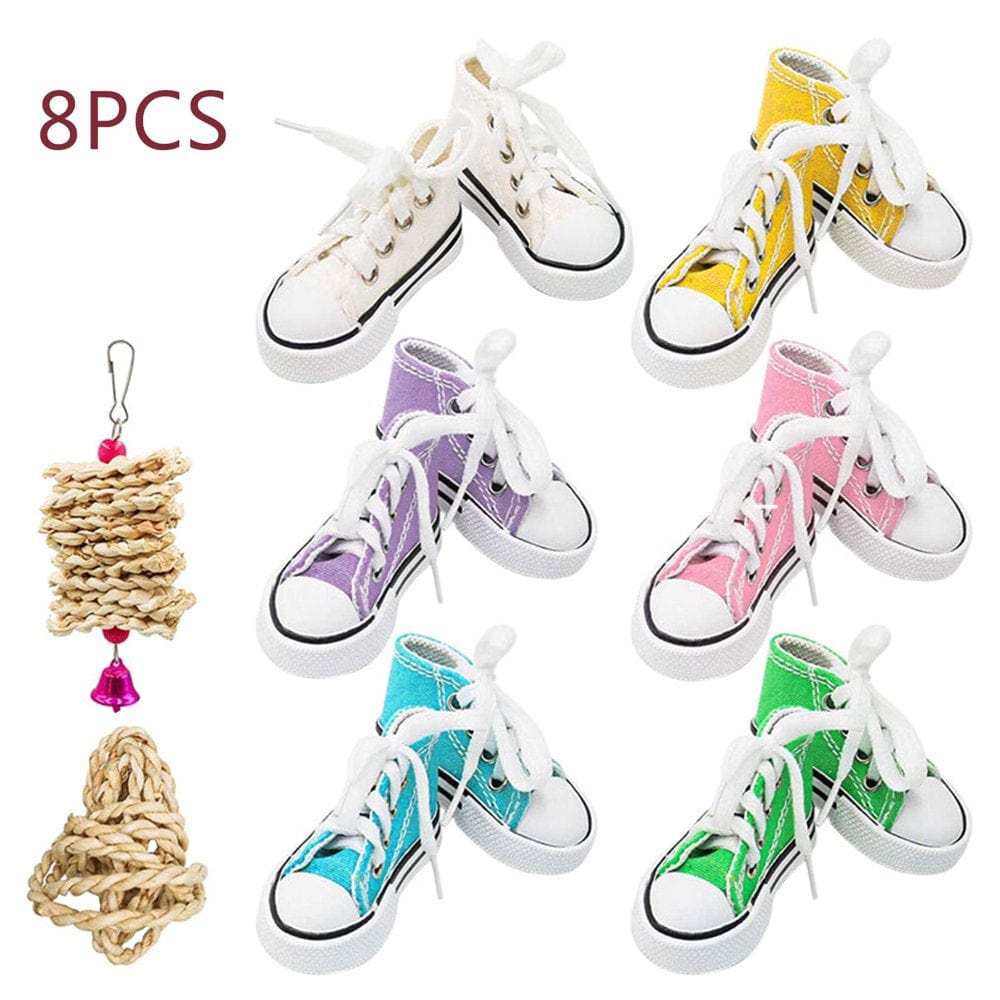8-Pack Bird Cage Toy Parrot Sneakers Hanging Chew Toys Corn Husks Rope for Cockatiel Conure Finch Canary Lovebird Animals & Pet Supplies > Pet Supplies > Bird Supplies > Bird Gyms & Playstands SHEDIY   