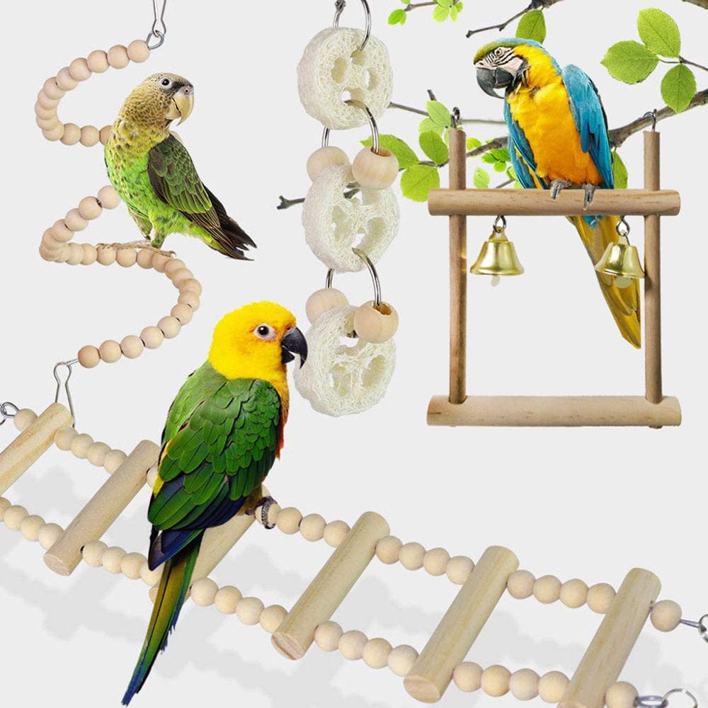 8 Pack Bird Toys for Parakeets Parrot Chewing Toys Swing Ladder Bridge Perch Animals & Pet Supplies > Pet Supplies > Bird Supplies > Bird Ladders & Perches BYDEZCON   