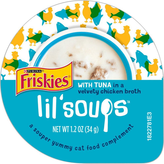(8 Pack) Friskies Natural, Grain Free Wet Cat Food Complement, Lil' Soups with Tuna in Chicken Broth, 1.2 Oz. Cups Animals & Pet Supplies > Pet Supplies > Cat Supplies > Cat Treats Nestlé Purina PetCare Company Tuna 8 