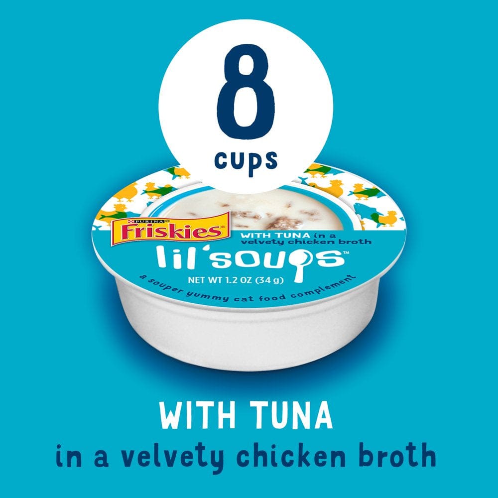 (8 Pack) Friskies Natural, Grain Free Wet Cat Food Complement, Lil' Soups with Tuna in Chicken Broth, 1.2 Oz. Cups Animals & Pet Supplies > Pet Supplies > Cat Supplies > Cat Treats Nestlé Purina PetCare Company   