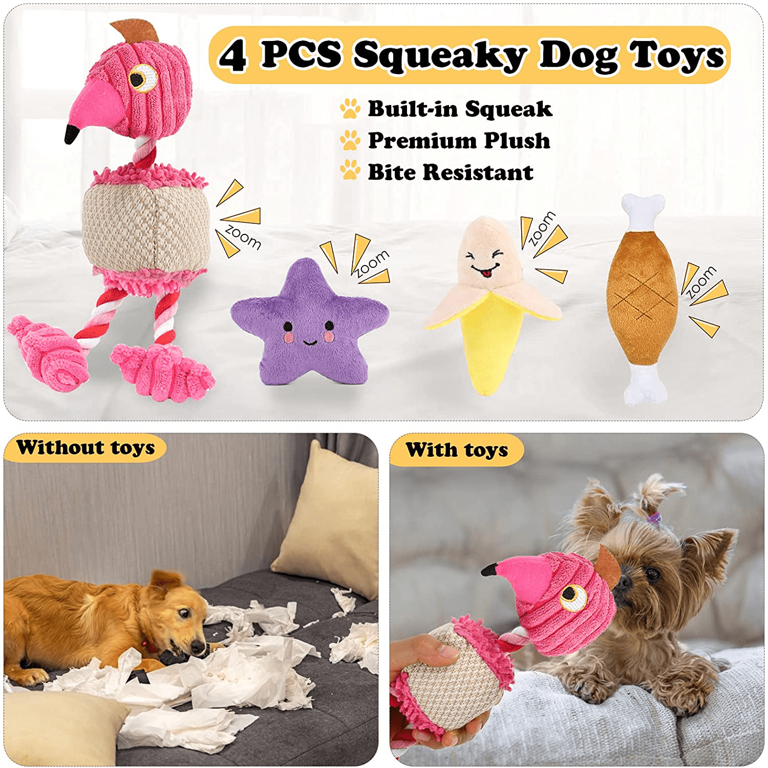 PUPTILY 9 Pack Dog Toys, Luxury Puppy Christmas Chew Toys for Teething,  Cotton Squeaky Plush Toys for Small Dogs, Durable Interactive Treat Dog  Ball