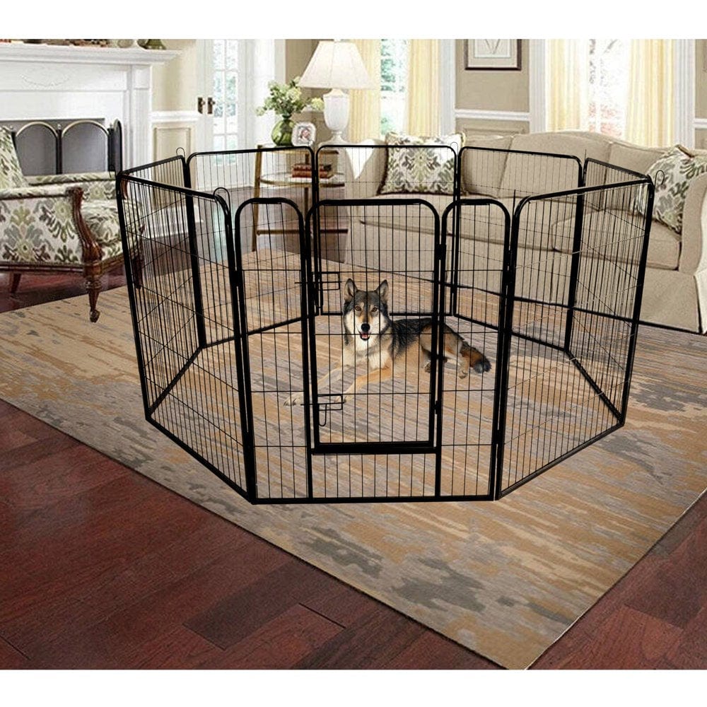 8-Panels Large Indoor Metal Puppy Dog Run Fence / Iron Pet Dog Playpen, Portable Outdoor Foldining Pet Playpen