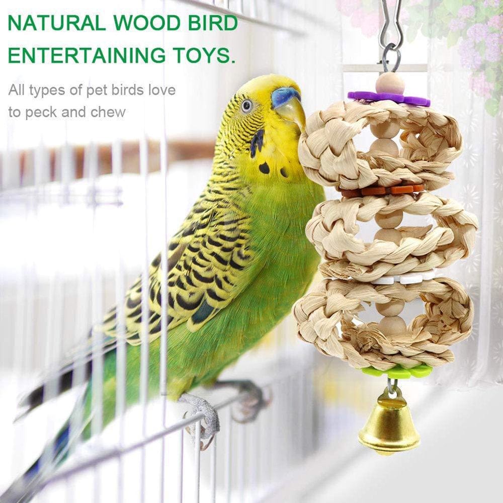 8 Pieces Bird Toys Set Parrot Swing Ladder Chewing Toy Hanging Bridge Perch with Bells for Conure Finch Mynah Lovebird