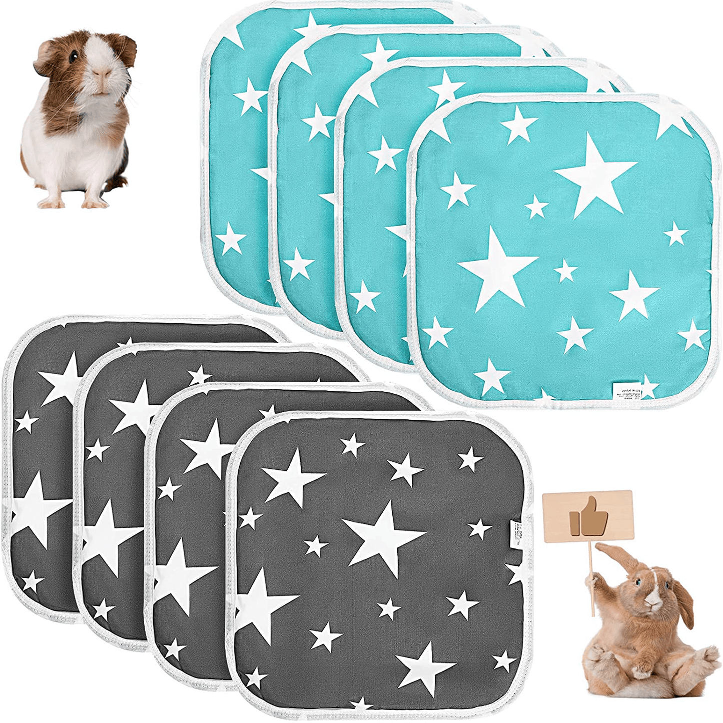 8 Pieces Guinea Pig Cage Liners Guinea Pig Bedding Highly Absorbent Washable and Reusable Small Animal Pee Pads Bedding Pet Training Pads for Small Animals Hamsters Bunnies, 12 X 12 Inch