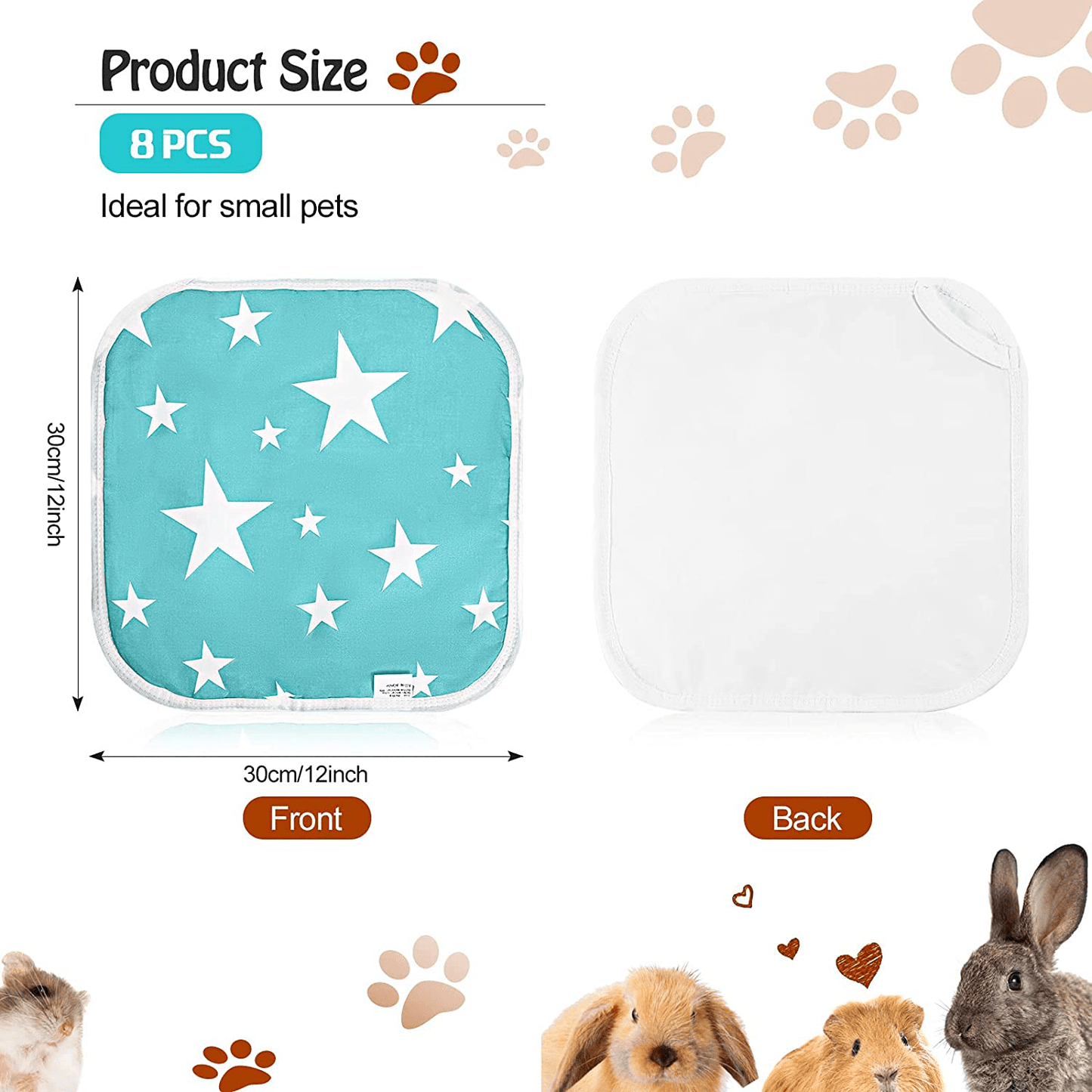 8 Pieces Guinea Pig Cage Liners Guinea Pig Bedding Highly Absorbent Washable and Reusable Small Animal Pee Pads Bedding Pet Training Pads for Small Animals Hamsters Bunnies, 12 X 12 Inch
